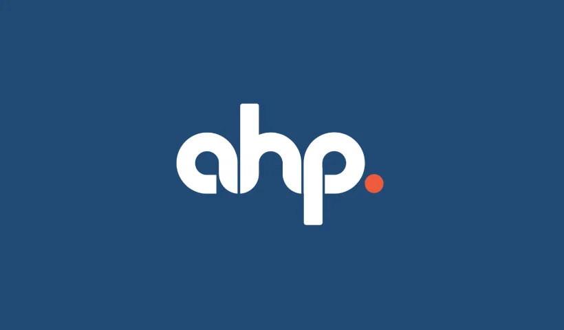 ahp wordmark, white on deep blue.